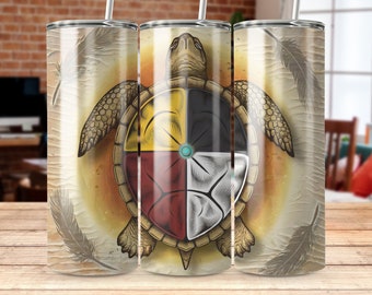 Indigenous Turtle Art Tumbler Wrap: Four Colors Medicine Wheel (Digital Download)