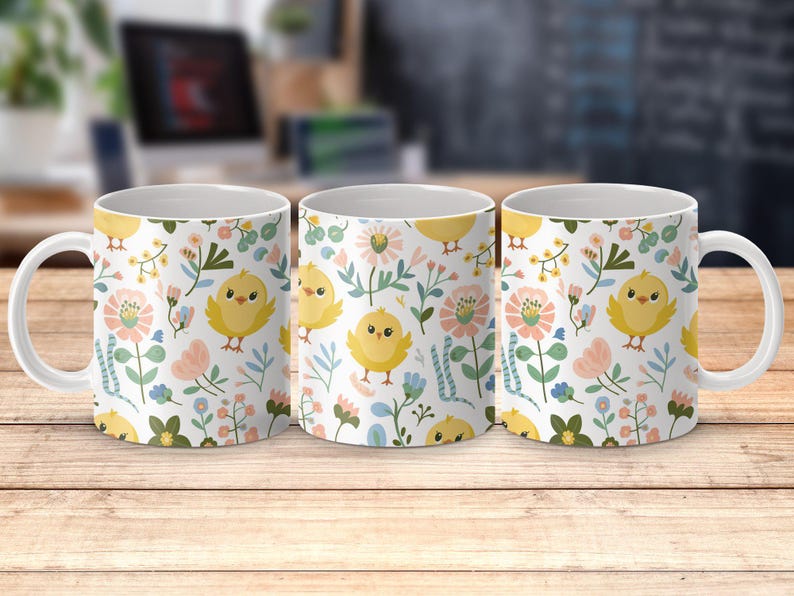 Cute Bird Floral Coffee Mug Wrap, Mug Wrap Designs for 15oz and 11oz, Printable Digital Mug Wrap, Bird and Flowers Mug Wrap Art image 6