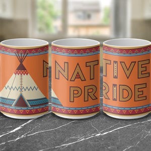 Native Pride Coffee Mug, Unique Tribal Design Mugs, 11 oz and 15 oz Options, Perfect Gift for Coffee Lovers, Colorful Ceramic Mug