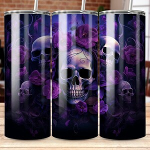 Gothic Schädel Blumen 20 oz Skinny Tumbler Sublimation Design, gerade und konische Verpackung, Tumbler Wrap, Tumbler Png, Instant Download