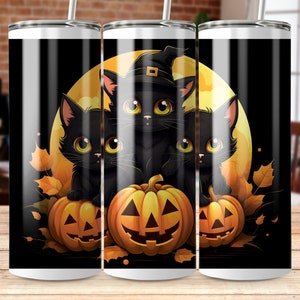 Black Kittens and Pumpkins 20 oz Skinny Tumbler Sublimation Design, Straight & Tapered Wrap, Tumbler Wrap, Tumbler Png, Instant Download