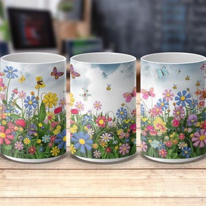 Floral Butterfly Mug Wrap, Garden Theme Mug Wrap for 11 oz and 15 oz Mugs, Digital Coffee Mug Design, Spring Flowers Mug Wrap