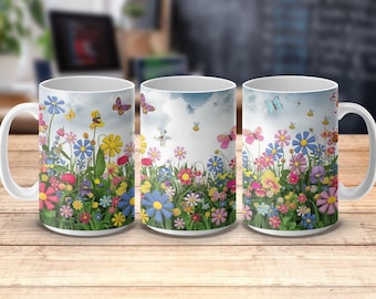 Floral Butterfly Mug Wrap: Garden Theme Design (Digital Download)