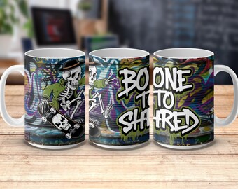 Skeleton Skateboard Mug Wrap: Graffiti Art Design (Digital Download)