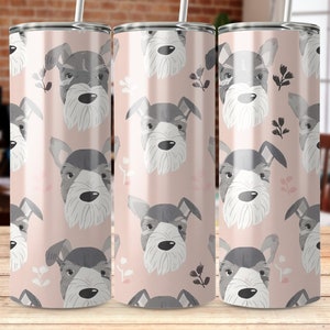 Cute Schnauzer Pattern Design for Tumbler Wraps, Digital Download, Floral Background