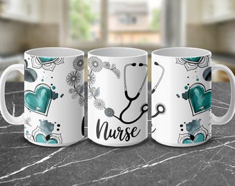 Nurse Stethoscope Heart Mug Wrap Design (Digital Download)