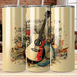 Guitar 20 oz Tumbler Sublimation Design: Red and White (Digital Download)