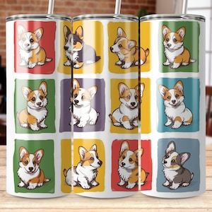 Colorful Corgi Dog 20 oz Tumbler Wrap, Cute Cartoon Corgi Tumbler Design, Dog Lover Gift, Insulated Cup Accessory