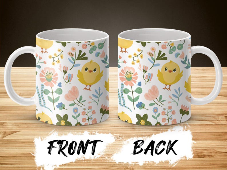 Cute Bird Floral Coffee Mug Wrap, Mug Wrap Designs for 15oz and 11oz, Printable Digital Mug Wrap, Bird and Flowers Mug Wrap Art image 7