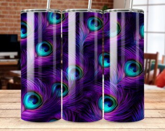 Peacock Feathers Tumbler Sublimation Design: 20 oz Skinny Wrap (Digital Download)