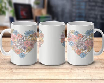 Floral Heart Coffee Mug Wrap: Sublimation Design (Digital Download)