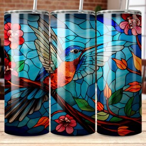 hummingbird stained glass 20 oz Skinny Tumbler Sublimation Design, Straight & Tapered Wrap, Tumbler Wrap, Tumbler Png, Instant Download