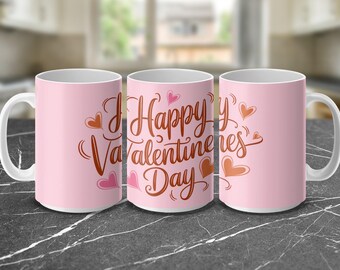 Happy Valentines Day Mug Wrap Digital Download, 15 oz and 11 oz Coffee Mug Wrap, Valentine's Day Gift, Pink Heart Mug Wrap