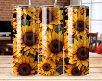 3d Sunflowers 20 oz Skinny Tumbler Sublimation Design, Straight & Tapered Wrap, Tumbler Wrap, Tumbler Png, Instant Download