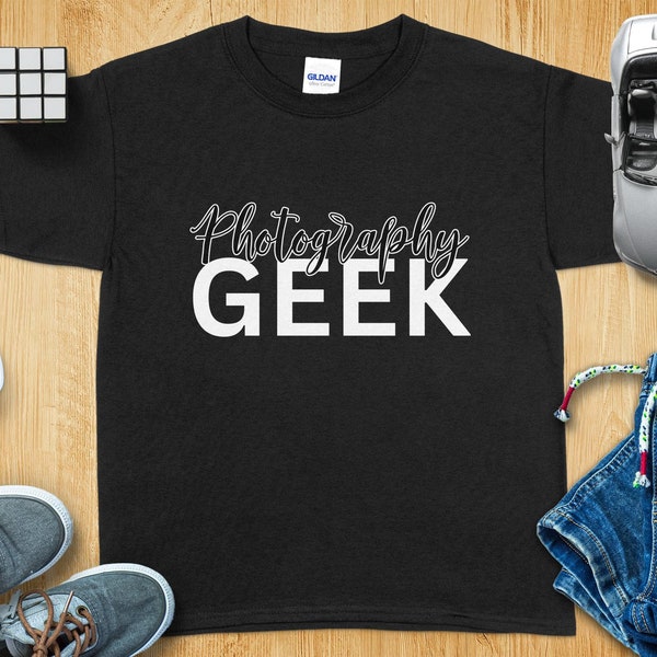 Photography Geek T-Shirt for Camera Lovers, Black Tee with White Text, Men's and Women's Casual Wear