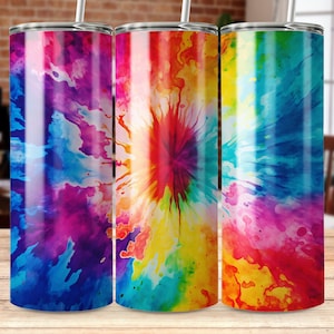 Tie Dye 20oz Skinny Tumbler Sublimation Design: Straight & Tapered Wrap (Digital Download)