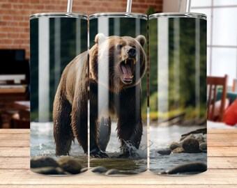 Gobelet à sublimation Grizzly Bear 20 oz : film droit et conique (PNG, PDF)
