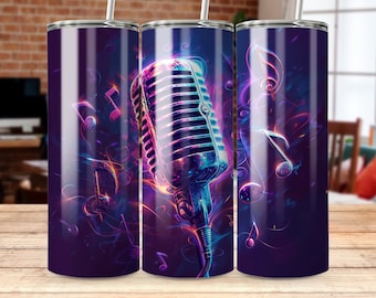 Microphone Tumbler Sublimation Design: 20 oz Skinny Wrap (Digital Download)