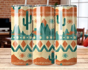 Southwestern Cactus Tumbler Wrap: Desert Aztec Design (Digital Download)