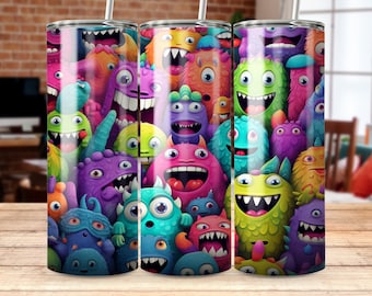 cute monsters 20 oz Skinny Tumbler Sublimation Design, Straight & Tapered Wrap, Tumbler Wrap, Tumbler Png, Instant Download