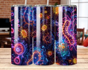 Colorful Microbes Digital Tumbler Wrap, Bacteria and Viruses Design for Tumblers, Unique Science Art