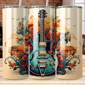Guitar Design 20 oz Skinny Tumbler Sublimation Design, Straight & Tapered Wrap, Tumbler Wrap, Tumbler Png, Instant Download