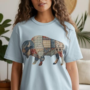 Quilted Buffalo PNG, Patchwork Bison Digital File, Farmhouse Western Sublimation, Rustic Country Decor Print, Instant Download