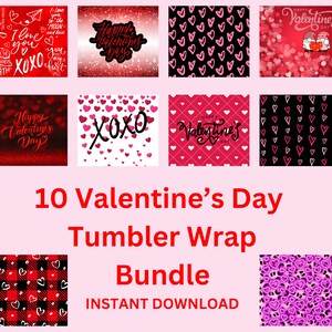 Valentine&#39;s Day Tumbler Wrap Bundle, Instant Download, Love Theme Cup Graphics, Romantic Printable Vinyl Decal Designs, Straight Design Only