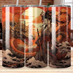 samurai and dragon 20 oz Skinny Tumbler Sublimation Design, Straight & Tapered Wrap, Tumbler Wrap, Tumbler Png, Instant Download