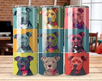 Colorful Pitbull Dog Tumbler Wrap, 20 oz Tumbler Design, Pop Art Pet, Insulated Drinkware, Unique Pet Lover Gift, Bright Colors