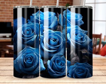 Blue Roses 20 oz Skinny Tumbler Sublimation Design (Digital Download)