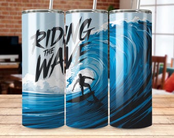 Surfing Wave Tumbler Wrap: Beach Theme Design (Digital Download)