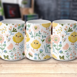 Cute Bird Floral Coffee Mug Wrap, Mug Wrap Designs for 15oz and 11oz, Printable Digital Mug Wrap, Bird and Flowers Mug Wrap Art image 2
