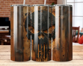Burnt Punisher Tumbler Sublimation Design: Straight & Tapered Wrap (PNG Digital Download)