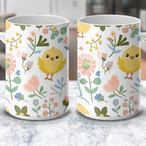 Cute Bird Floral Coffee Mug Wrap, Mug Wrap Designs for 15oz and 11oz, Printable Digital Mug Wrap, Bird and Flowers Mug Wrap Art image 3
