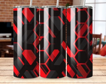 Stylish Red and Black Hexagon Tumbler Wrap Design for Unique Digital Printing Projects