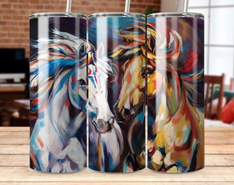 Colorful Horse Art Tumbler Wrap: 20oz Skinny Tumbler Design (Digital Download)