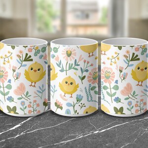 Cute Bird Floral Coffee Mug Wrap, Mug Wrap Designs for 15oz and 11oz, Printable Digital Mug Wrap, Bird and Flowers Mug Wrap Art image 1