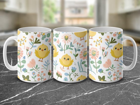 Cute Bird Floral Coffee Mug Wrap, Mug Wrap Designs for 15oz and 11oz, Printable Digital Mug Wrap, Bird and Flowers Mug Wrap Art