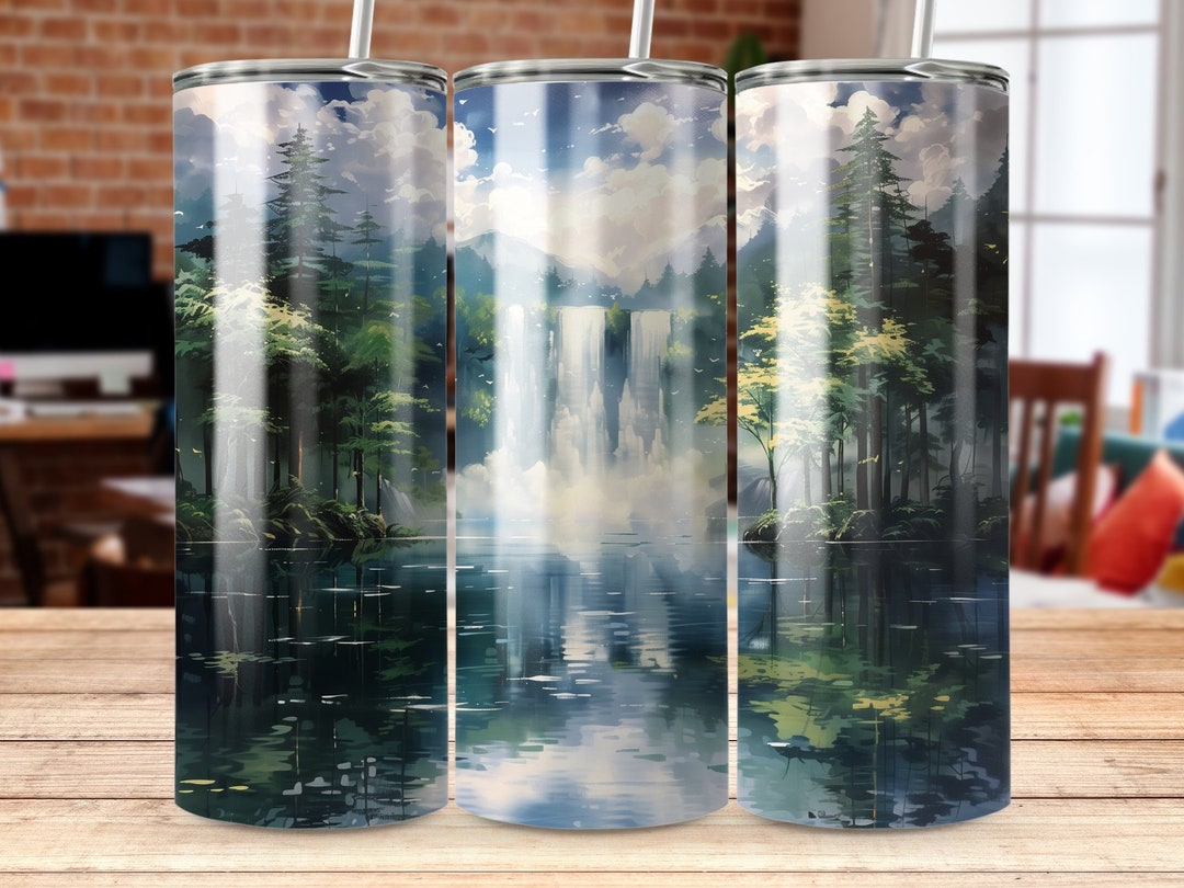 20 Oz Tumbler Wrap With Enchanted Forest Waterfall Design, Nature ...