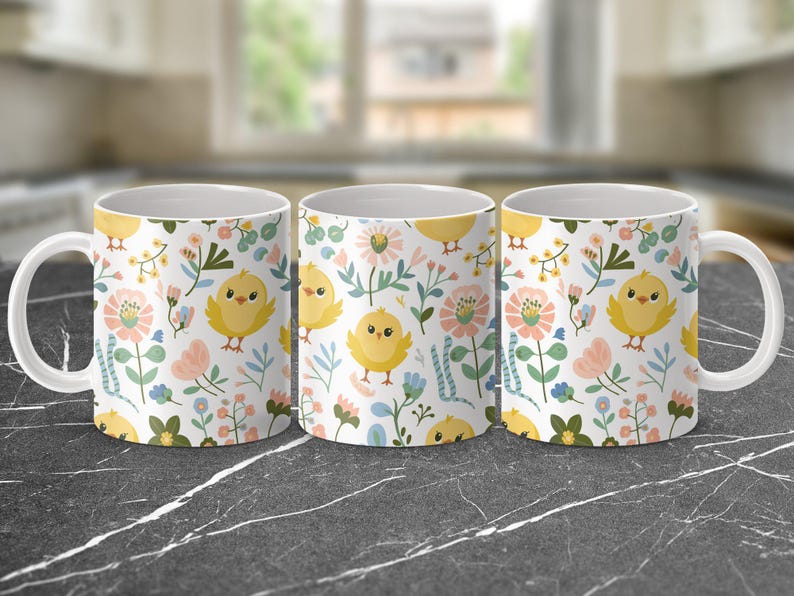 Cute Bird Floral Coffee Mug Wrap, Mug Wrap Designs for 15oz and 11oz, Printable Digital Mug Wrap, Bird and Flowers Mug Wrap Art image 5