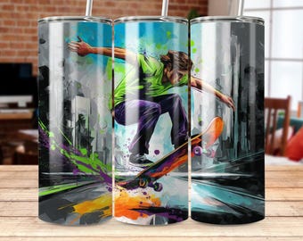 Skateboarder Tumbler Wrap: Urban Skate Art, 20oz (Digital Download)