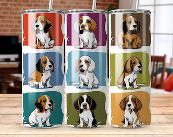 Beagle Welpe 20 oz Becherverpackung, bunte Hundeillustration, Thermo-Trinkgefäß, niedliches Haustier-Thema, Geschenk für Hundeliebhaber, Reisebecher-Design