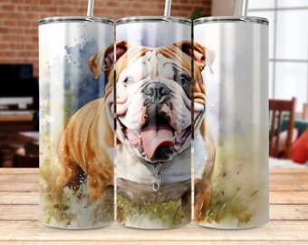 English Bulldog Portrait Tumbler Sublimation Design (Digital Download)