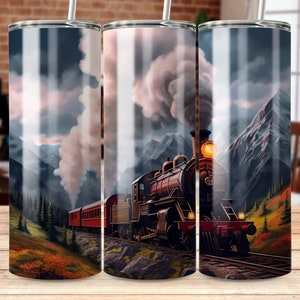 Steam Locomotive Tumbler Sublimation Design: 20 oz Skinny, Straight & Tapered (PNG Digital Download)