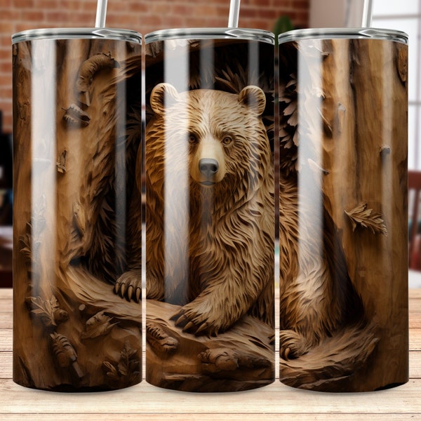 bear carving 20 oz Skinny Tumbler Sublimation Design, Straight & Tapered Wrap, Tumbler Wrap, Tumbler Png, Instant Download