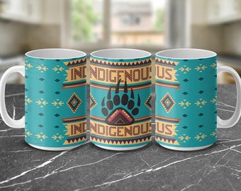 Indigenous Pride Tribal Bear Paw Mug, Unique Coffee Mug Gift, 15 oz or 11 oz Ceramic Mug, Native American Inspired Design