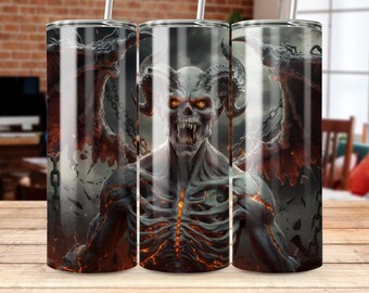 Demon Skull Tumbler Wraps, Horror Sublimation Tumbler Designs, Digital File, Straight and Tapered, Halloween Tumbler Wraps