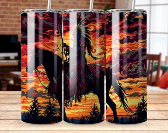 Native American Warrior Horse Tumbler Wrap: Sunset Scenery (Digital Download)