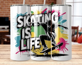 Skateboarding Tumbler Wrap: Colorful Skater Design (20oz, Straight & Tapered) (Digital Download)